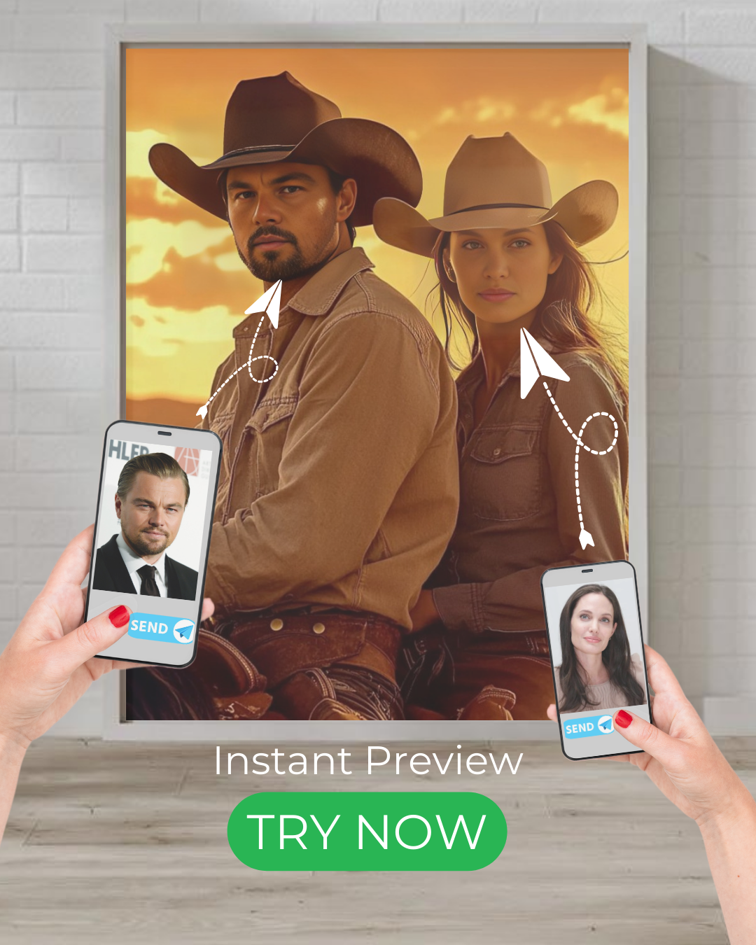 Cowboy Couple Portrait | Personalized Gift with Your Photos