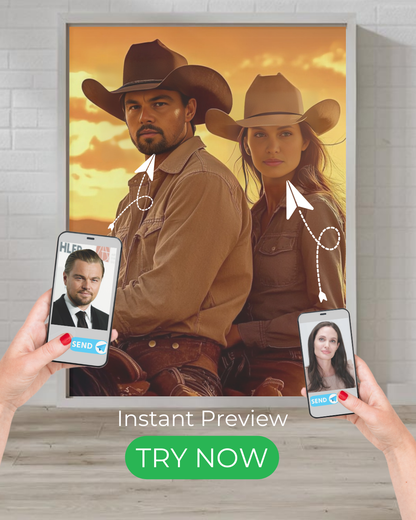 Cowboy Couple Portrait | Personalized Gift with Your Photos