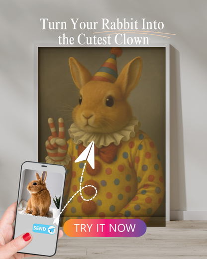Clown Rabbit Portrait | Custom Funny Bunny Art from Your Photo
