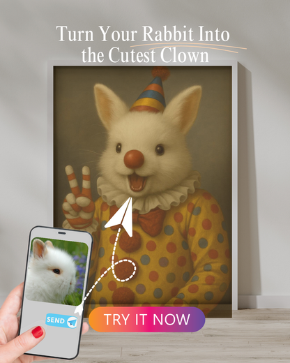 Clown Rabbit Portrait | Custom Funny Bunny Art from Your Photo