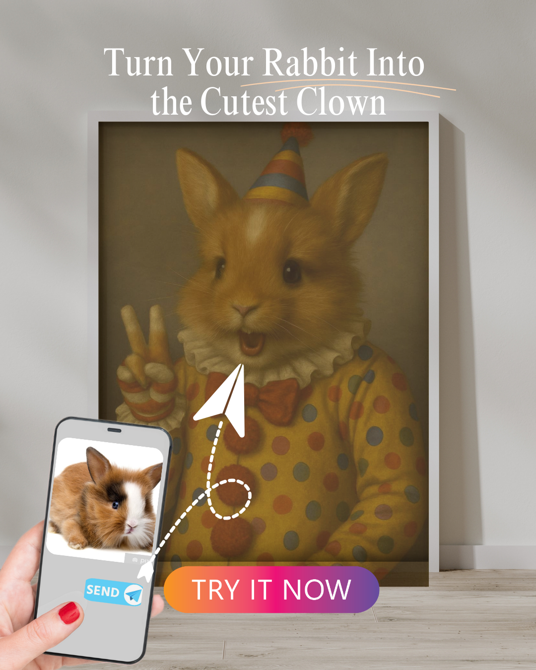 Clown Rabbit Portrait | Custom Funny Bunny Art from Your Photo