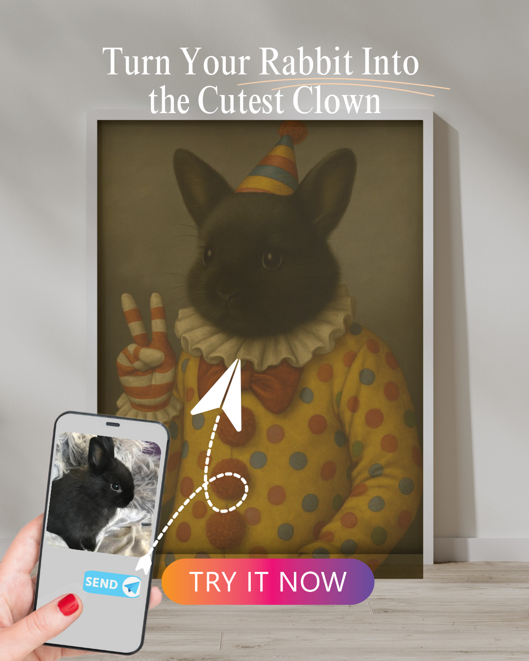 Clown Rabbit Portrait | Custom Funny Bunny Art from Your Photo
