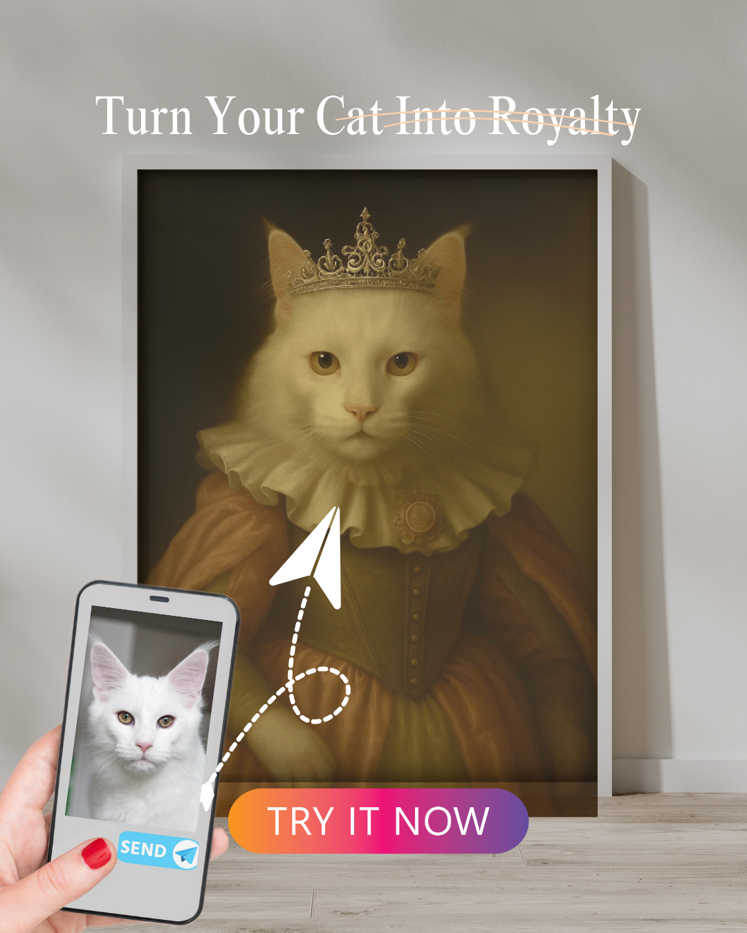 Princess Cat Portrait | Custom Royal Pet Painting from Photo