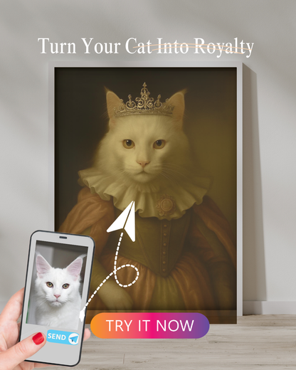 Princess Cat Portrait | Custom Royal Pet Painting from Photo