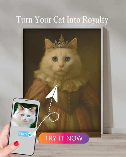 Princess Cat Portrait | Custom Royal Pet Painting from Photo