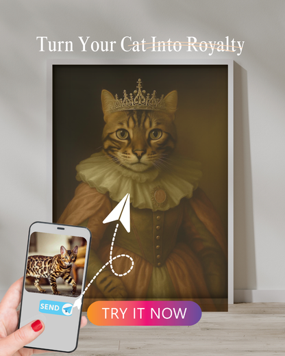 Princess Cat Portrait | Custom Royal Pet Painting from Photo