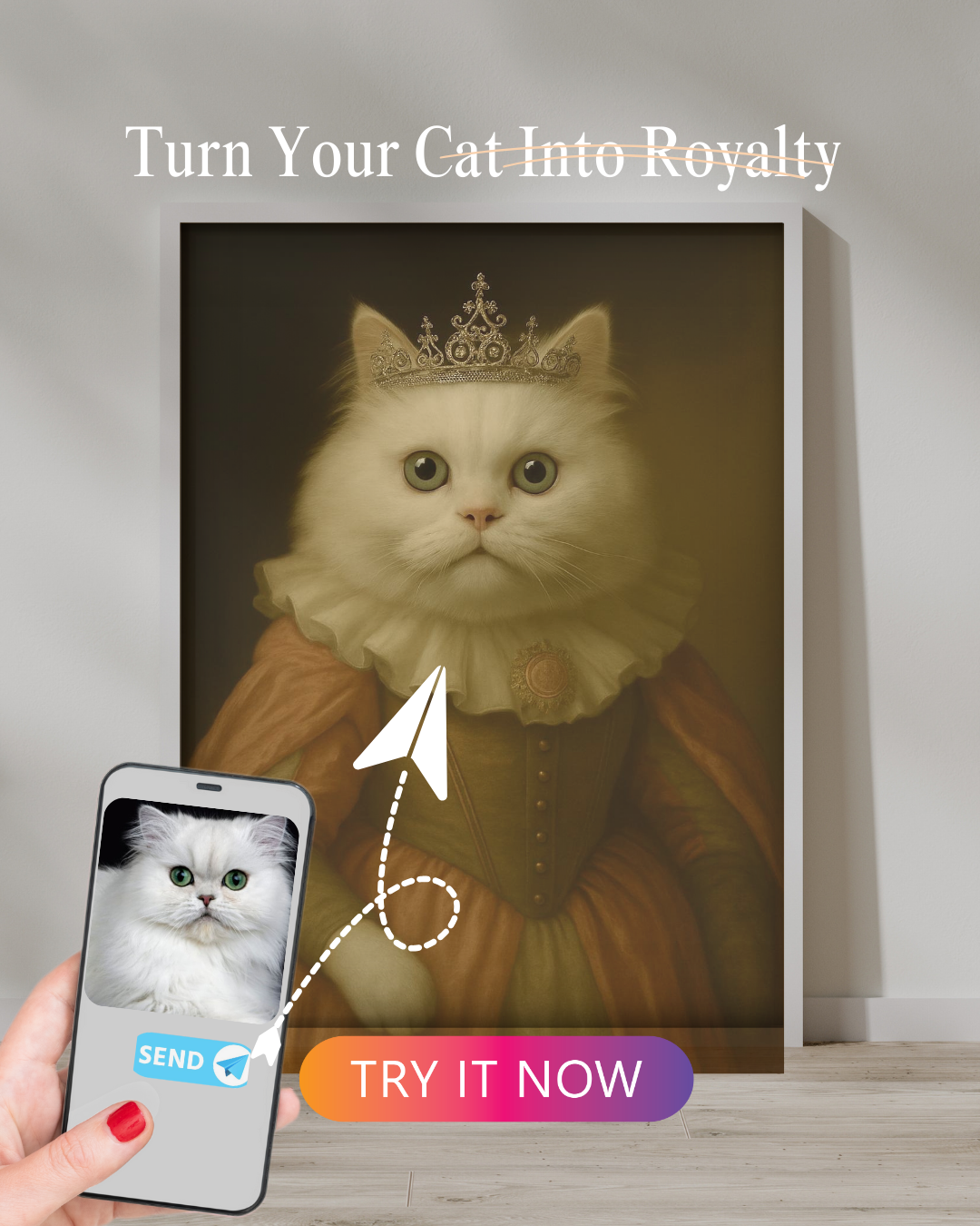 Princess Cat Portrait | Custom Royal Pet Painting from Photo