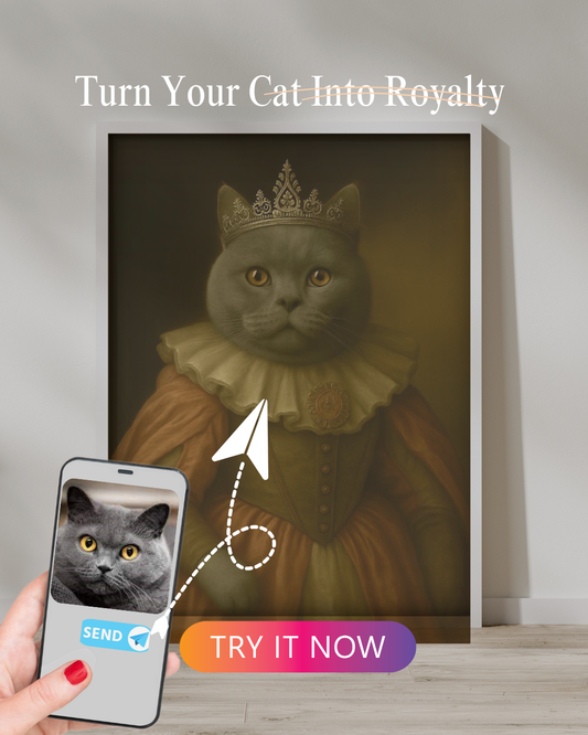 Princess Cat Portrait | Custom Royal Pet Painting from Photo