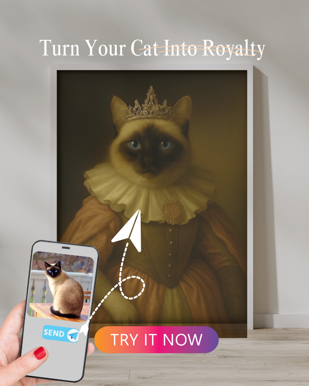 Princess Cat Portrait | Custom Royal Pet Painting from Photo