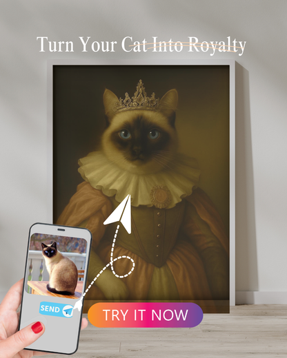 Princess Cat Portrait | Custom Royal Pet Painting from Photo